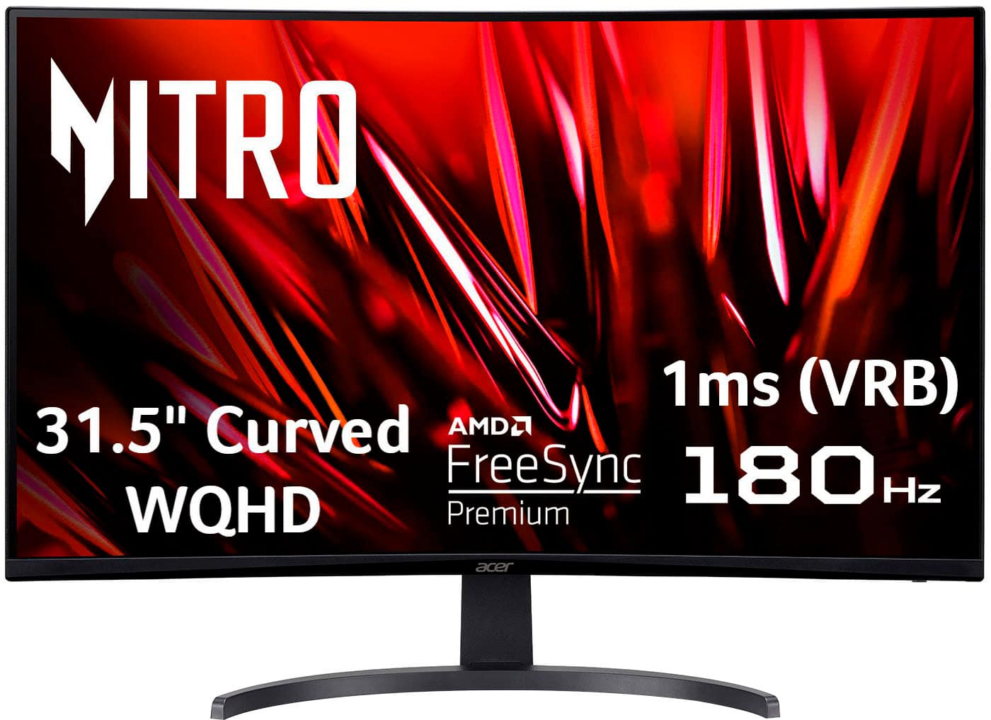 Acer - Nitro Gaming 31.5" Curved WQHD 180Hz 1ms FreeSync Premium Gaming Monitor (DisplayPort, HDMI x2) - Black