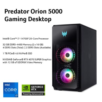 Acer - Predator Orion PO5-655-UB21 Gaming Desktop, Intel Core i7-14700F - 32GB RAM - NVIDIA GeForce RTX 4070 SUPER - 1TB SSD - Black