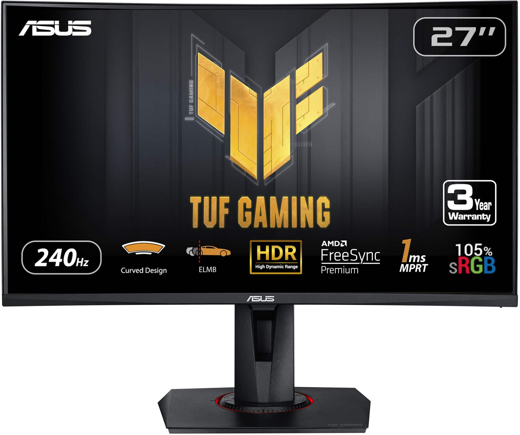 ASUS - TUF Gaming 27" Curved FHD 240Hz 1ms FreeSync Premium Gaming Monitor w/ HDR and Height Adjust (DisplayPort, HDMI) - Black