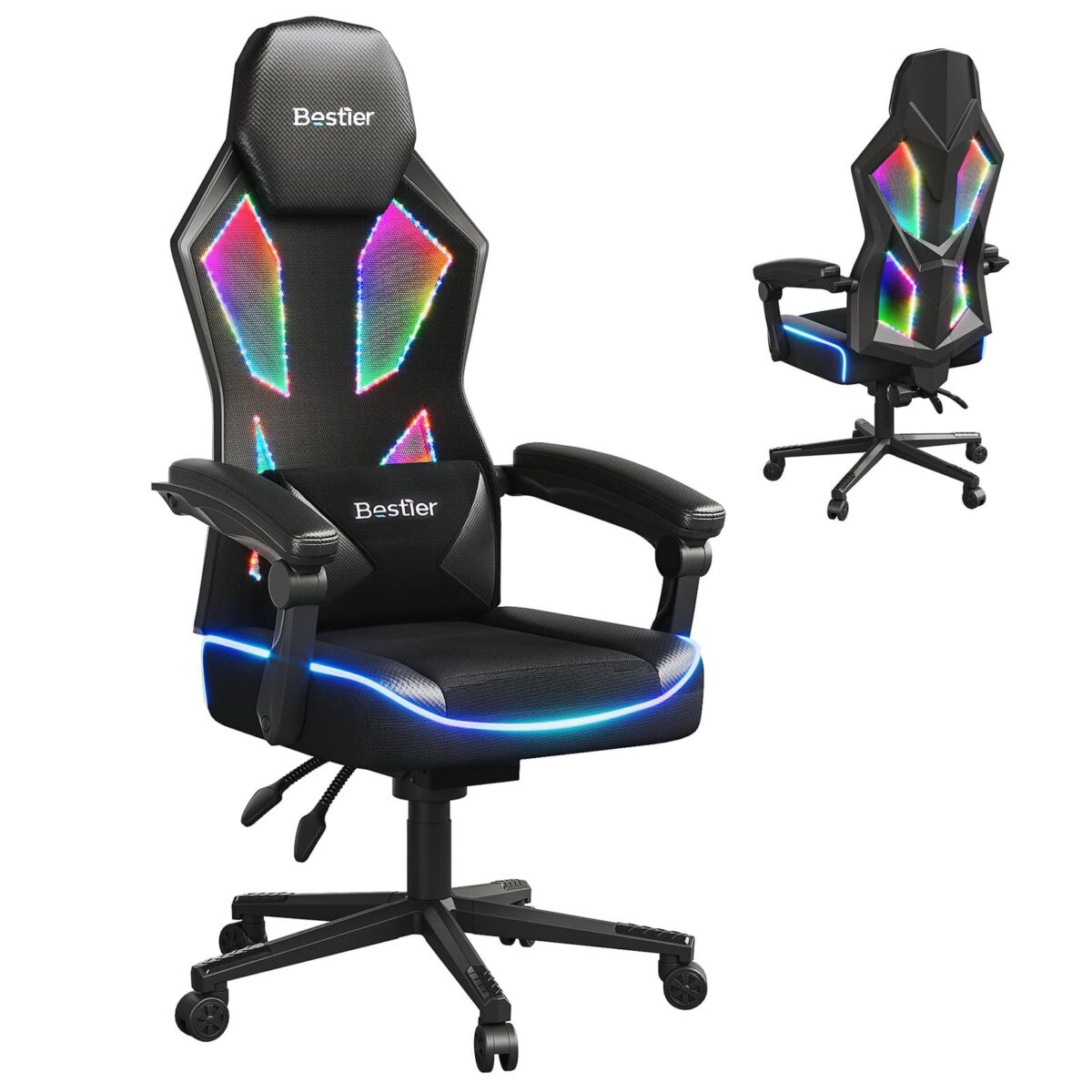 Bestier Ergonomic PU Breathable Mesh Lighting Gaming Chair - black