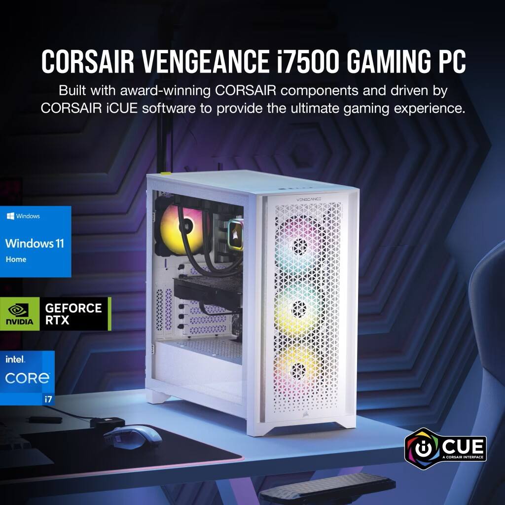 CORSAIR - VENGEANCE i7500 Gaming Desktop-Intel Core i7 14700KF-32GB RGB DDR5 Memory -NVIDIA GeForce RTX 4070 Ti SUPER-1TB SSD - White