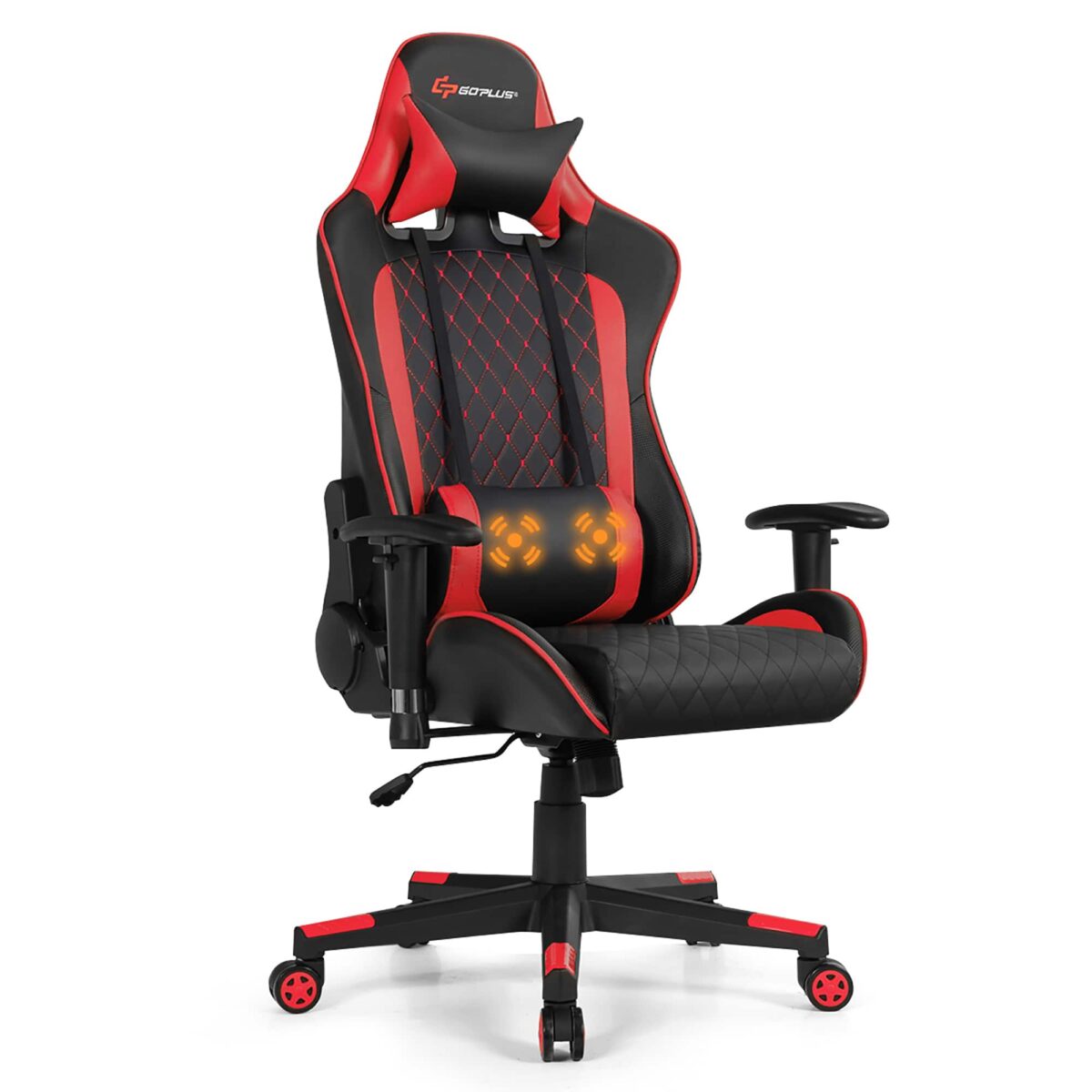 Costway - Gaming Chair Reclining Racing Chair w/Lumbar Support and Headrest Red - Red + Black