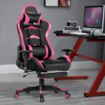 Costway - Gaming Massage Reclining Racing Chair with Footrest - Pink