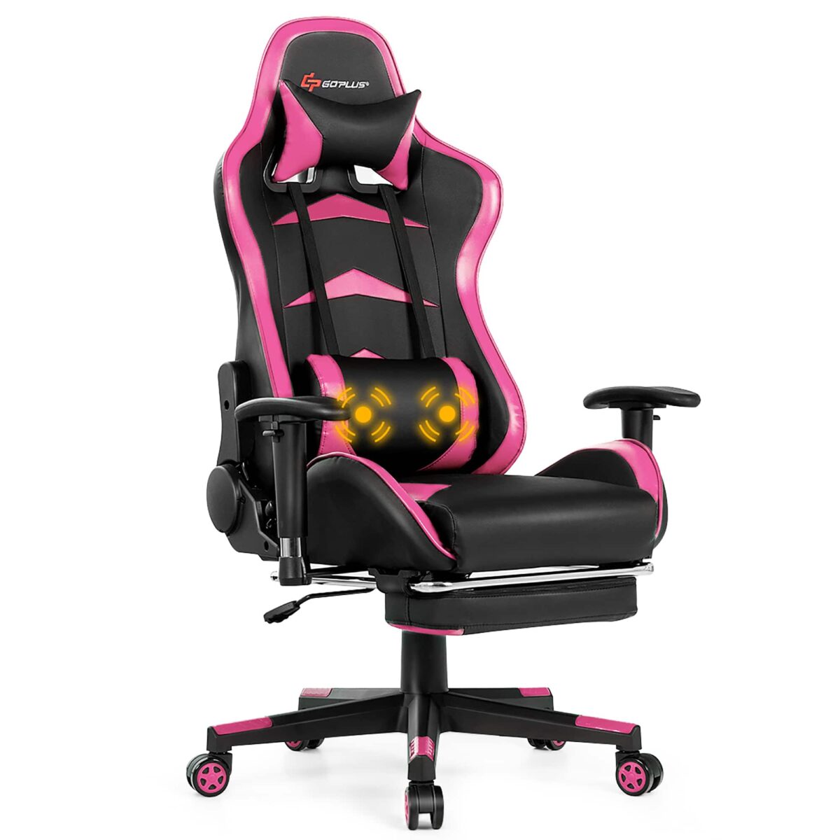 Costway - Gaming Massage Reclining Racing Chair with Footrest - Pink