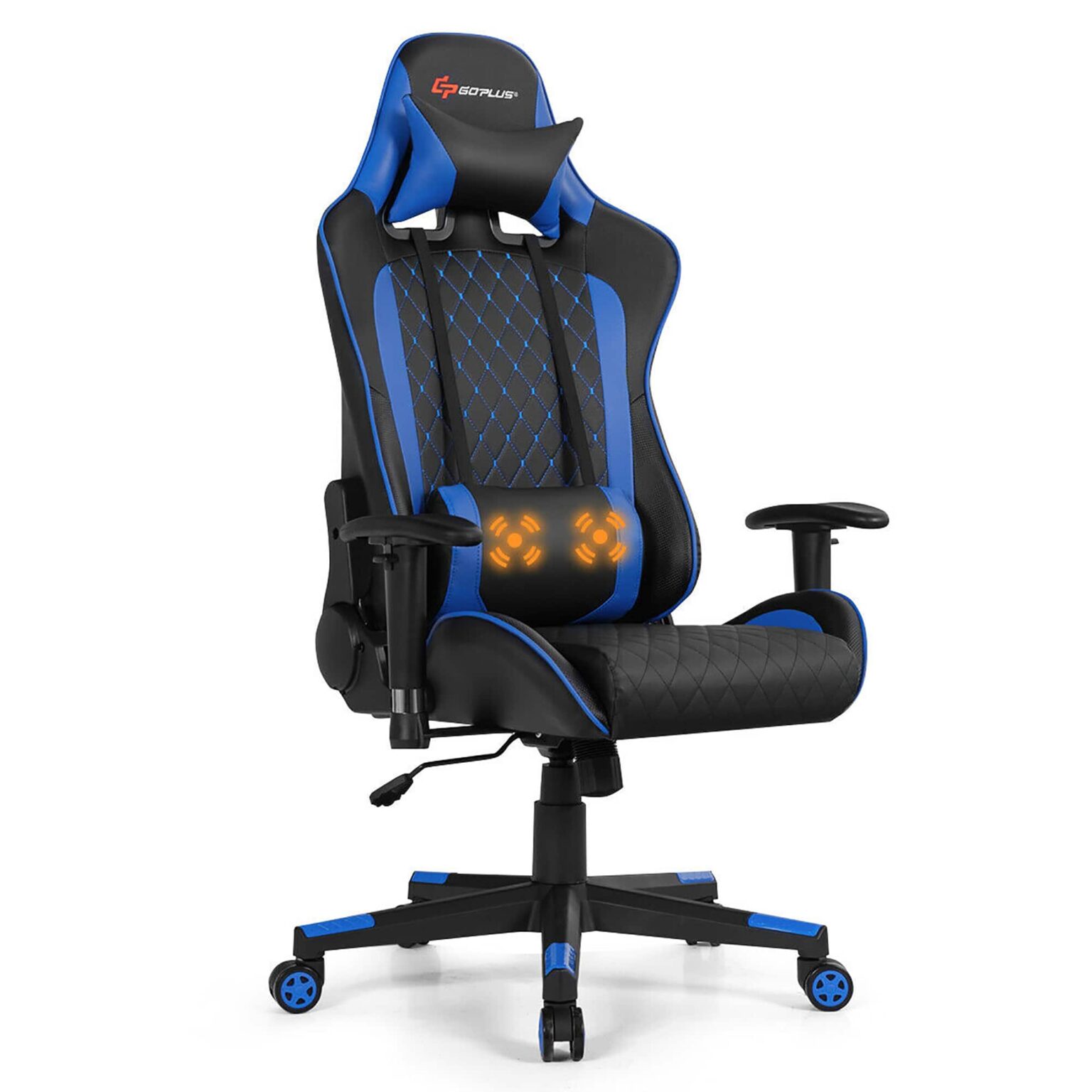 Costway - Massage Gaming Chair Reclining Racing Chair w/Lumbar Support and Headrest Blue - Blue + Black