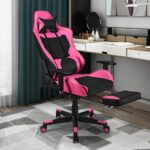 Costway - Massage Gaming Chair Reclining Racing Office Computer Chair with Footrest Pink - Pink + Black