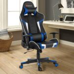 Costway - Massage Gaming Chair Reclining Swivel Racing Office Chair w/Lumbar Support Blue - Blue + Black