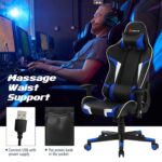 Costway - Massage Gaming Chair Reclining Swivel Racing Office Chair w/Lumbar Support Blue - Blue + Black