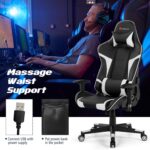 Costway - Massage Gaming Chair Reclining Swivel Racing Office Chair w/Lumbar Support White - White + Black