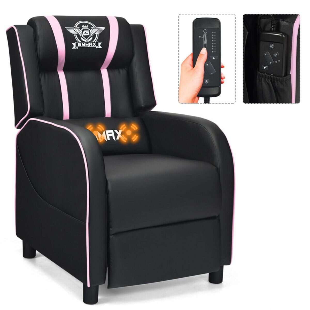 Costway - Massage Gaming Recliner Chair Racing Single Lounge Sofa Home Theater Seat Pink - Pink + Black