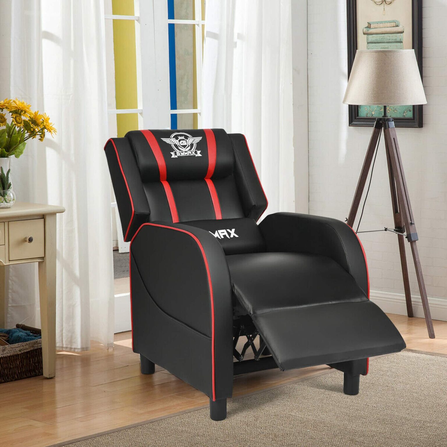 Costway - Massage Gaming Recliner Chair Racing Single Lounge Sofa Home Theater Seat Red - Red + Black