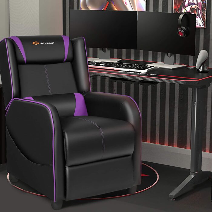 Costway - Massage Gaming Recliner Chair Single Living Room Sofa Home Theater Seat Purple - Purple + Black