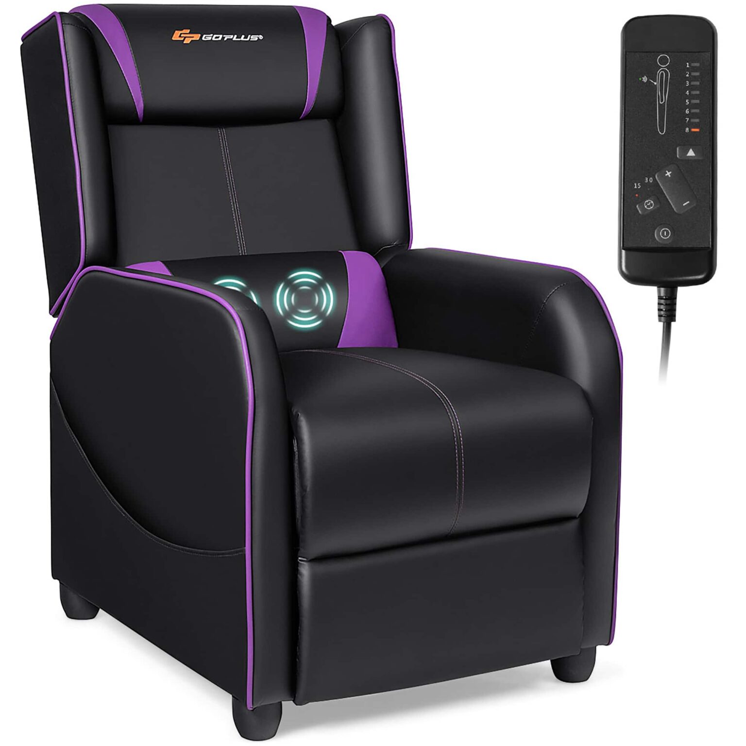 Costway - Massage Gaming Recliner Chair Single Living Room Sofa Home Theater Seat Purple - Purple + Black