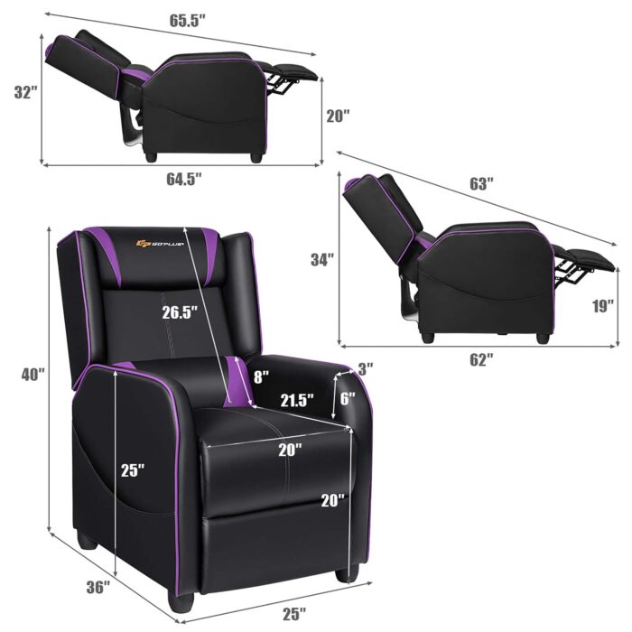 Costway - Massage Gaming Recliner Chair Single Living Room Sofa Home Theater Seat Purple - Purple + Black