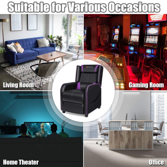 Costway - Massage Gaming Recliner Chair Single Living Room Sofa Home Theater Seat Purple - Purple + Black