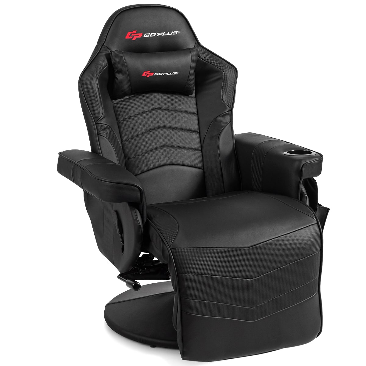 Costway - Massage Gaming Recliner Reclining Racing Chair Swivel - Black