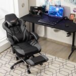 Costway - Office Computer Desk Chair Gaming Chair Adjustable Swivel w/Footrest Grey - Grey + Black