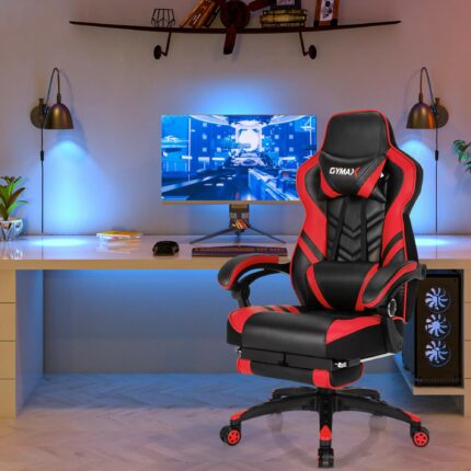 Costway Office Computer Desk Chair Gaming Chair Adjustable Swivel w/Footrest Red - Red + Black