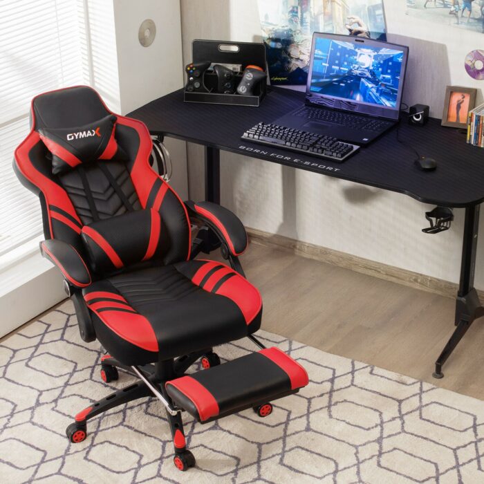 Costway Office Computer Desk Chair Gaming Chair Adjustable Swivel w/Footrest Red - Red + Black