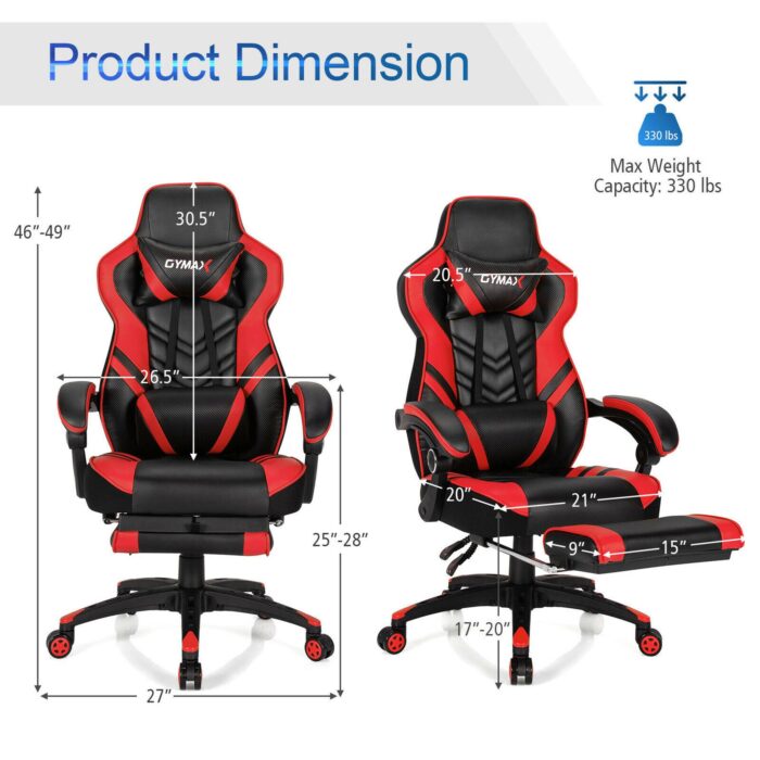 Costway Office Computer Desk Chair Gaming Chair Adjustable Swivel w/Footrest Red - Red + Black