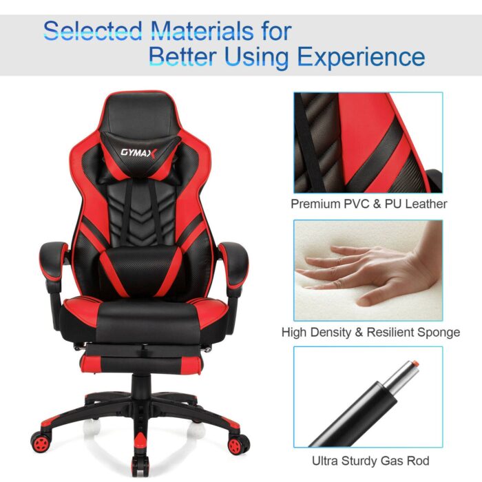 Costway Office Computer Desk Chair Gaming Chair Adjustable Swivel w/Footrest Red - Red + Black