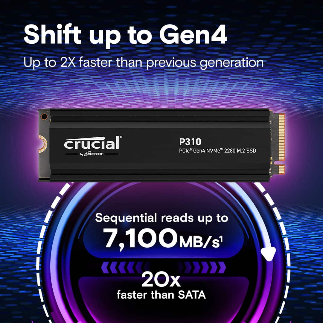 Crucial - P310 1TB Internal SSD PCIe Gen 4 x4 NVMe M.2 with Heatsink for PS5