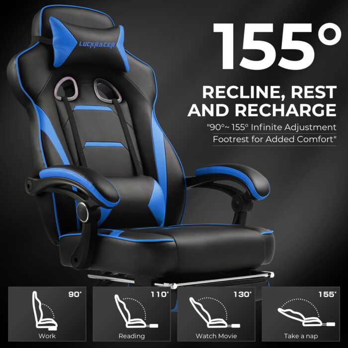 GTPlayer - F59 Racing Style Gaming Chair with Footrest - Blue