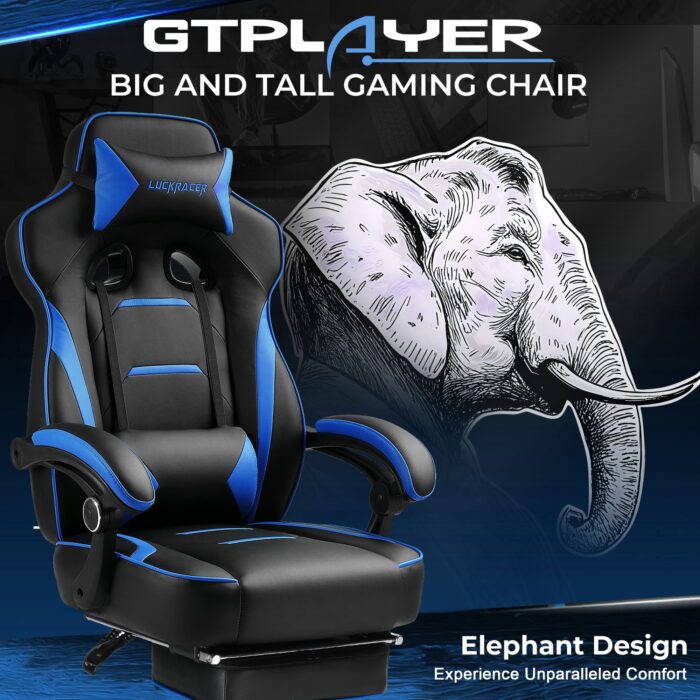 GTPlayer - F59 Racing Style Gaming Chair with Footrest - Blue