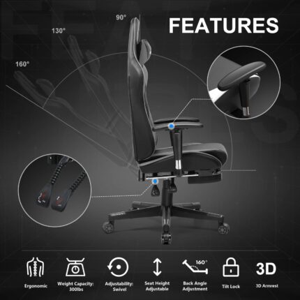 GTPlayer - GT002 Ergonomic Leather Ergonomic Gaming Chair - Gray