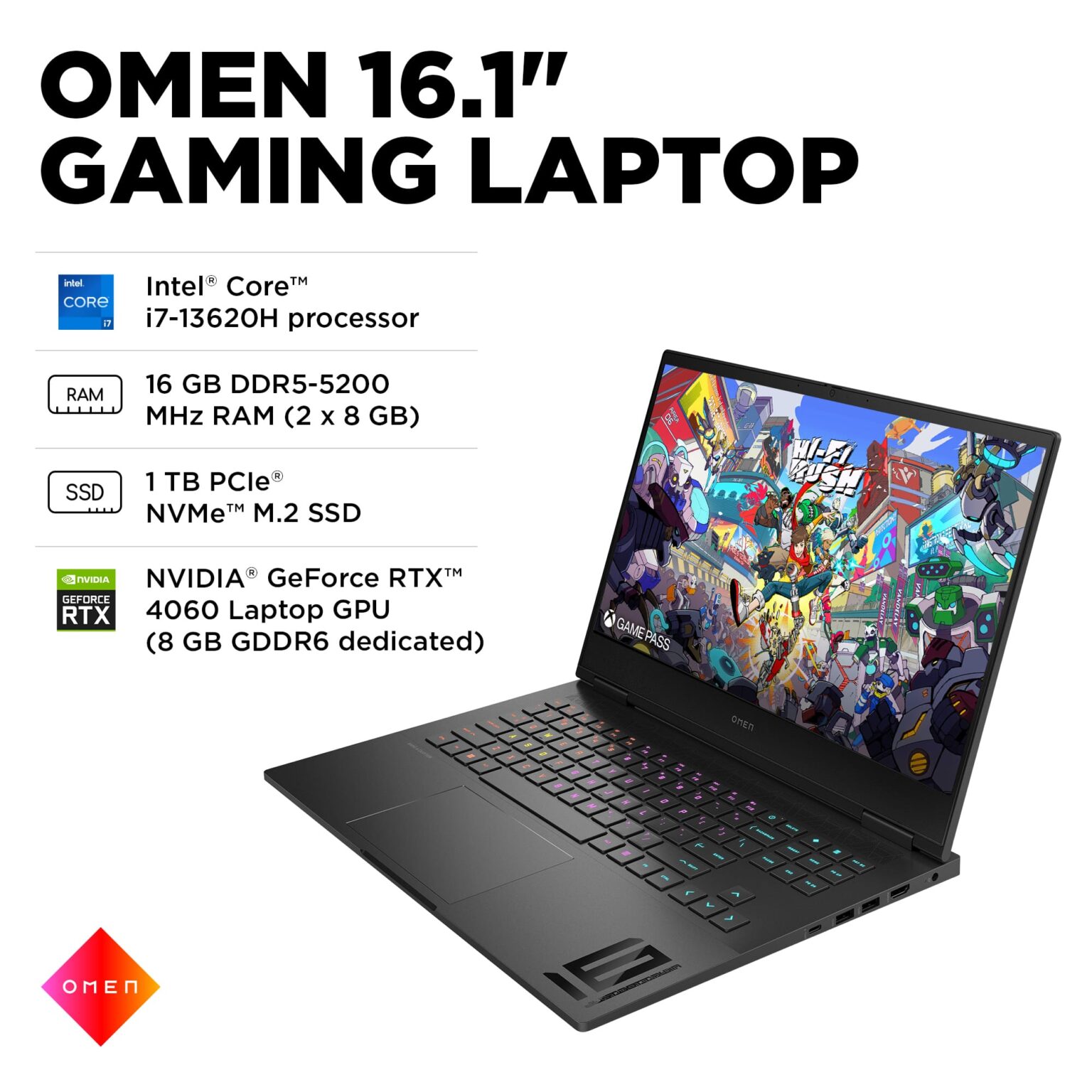 HP OMEN - 16.1" 165Hz Full HD Gaming Laptop - Intel Core i7 - 16GB DDR5 Memory - NVIDIA GeForce RTX 4060 - 1TB SSD - Shadow Black