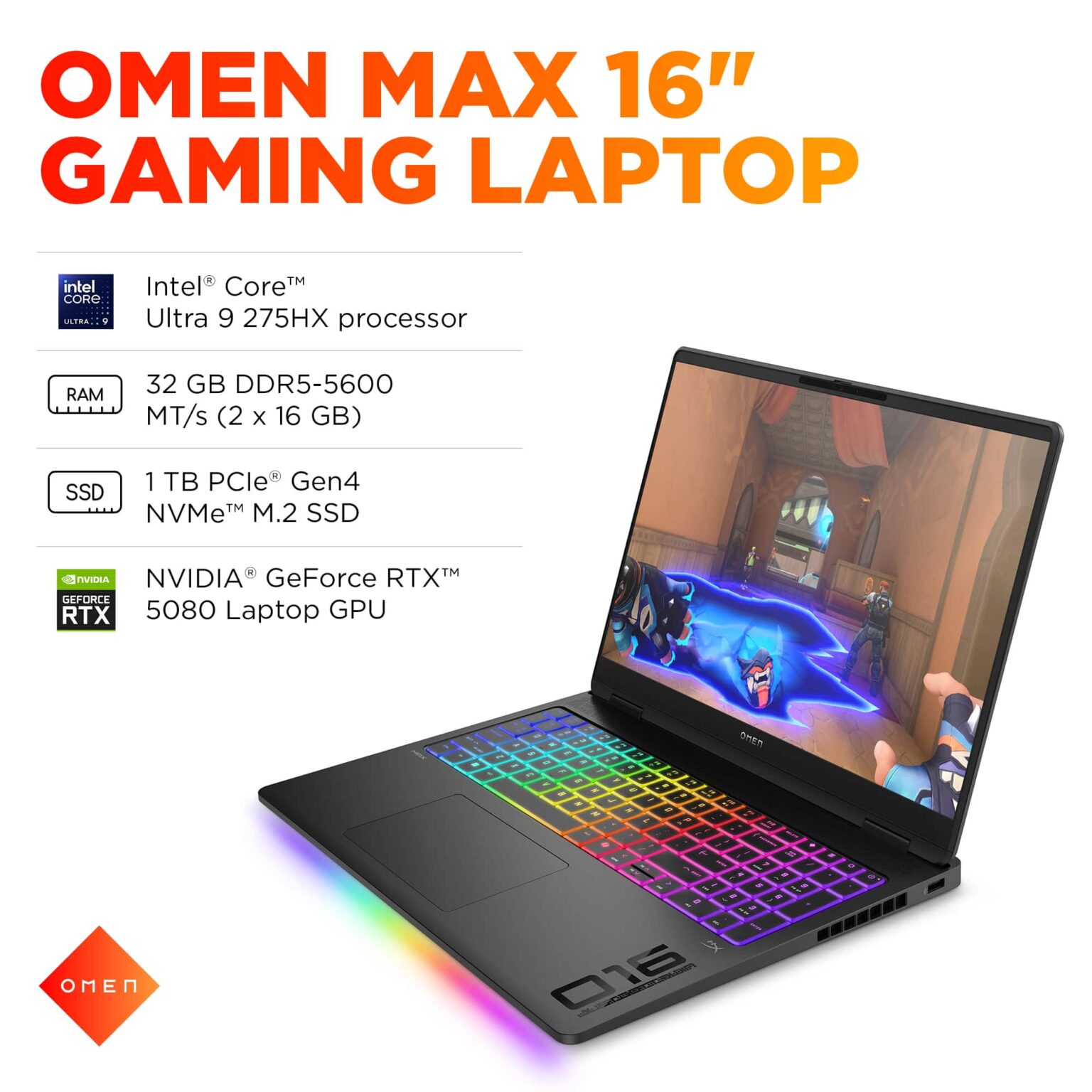 HP OMEN - MAX 16" Gaming Laptop - Intel Core Ultra 9 275HX with 32GB Memory - NVIDIA GeForce RTX 5080 - 1TB SSD - Shadow Black