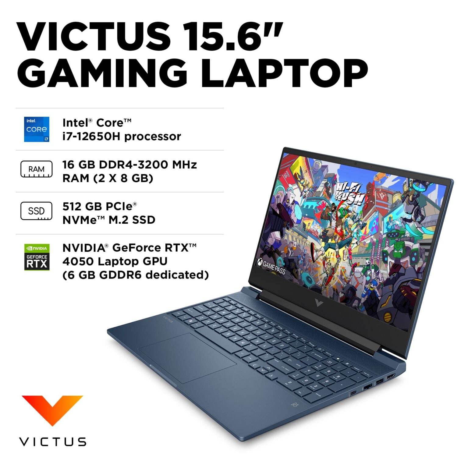 HP - Victus 15.6" Full HD 144Hz Gaming Laptop - Intel Core i7 - 16GB Memory - NVIDIA GeForce RTX 4050 - 512GB SSD - Performance Blue