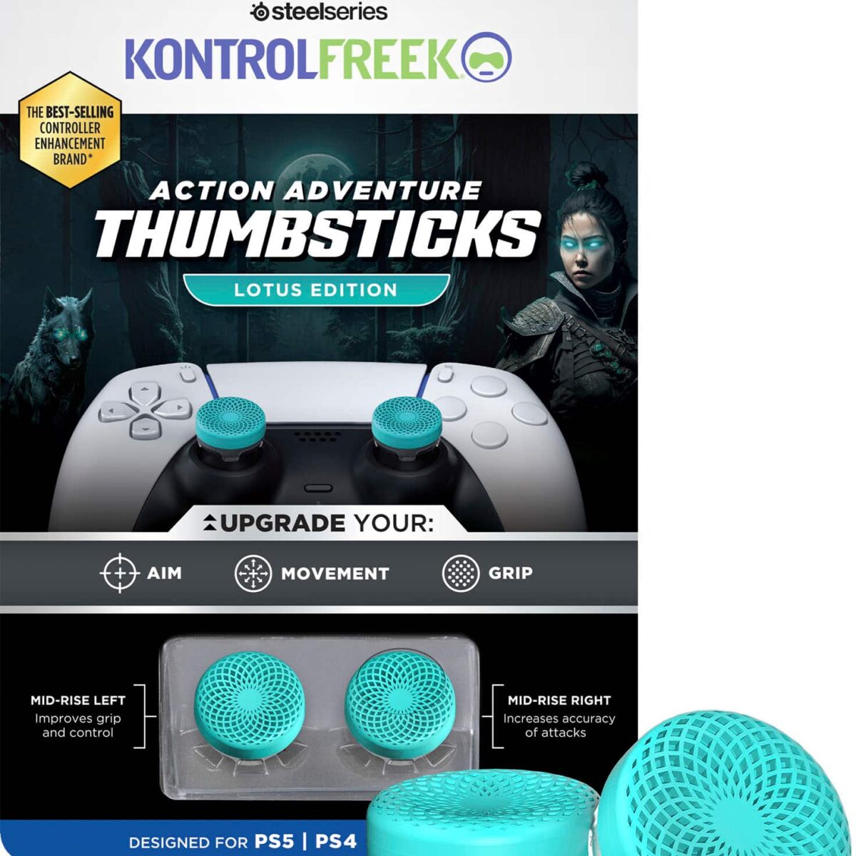 KontrolFreek - Action Lotus Thumbsticks, PlayStation 5 - Teal/Clear