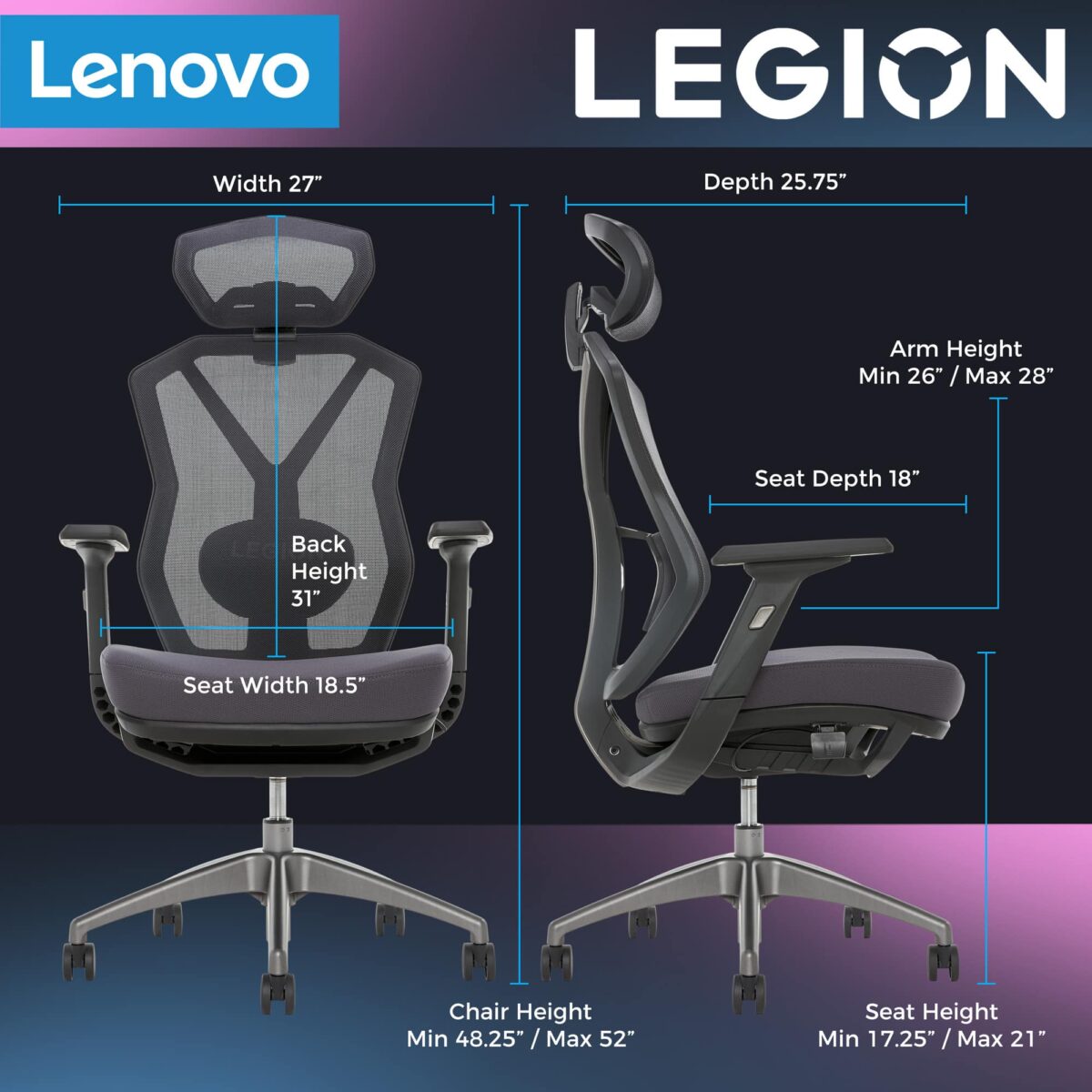 Lenovo - Legion Mesh Gaming Chair - Space Gray