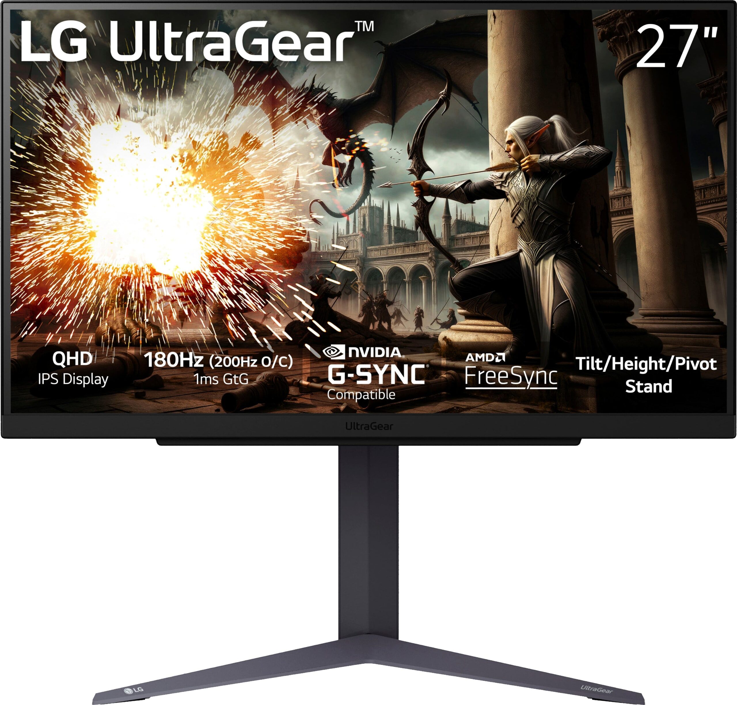 LG - UltraGear 27" IPS LED 180Hz 1-ms NVIDIA G-SYNC Compatible and AMD Freesync Gaming Monitor with HDR - Black