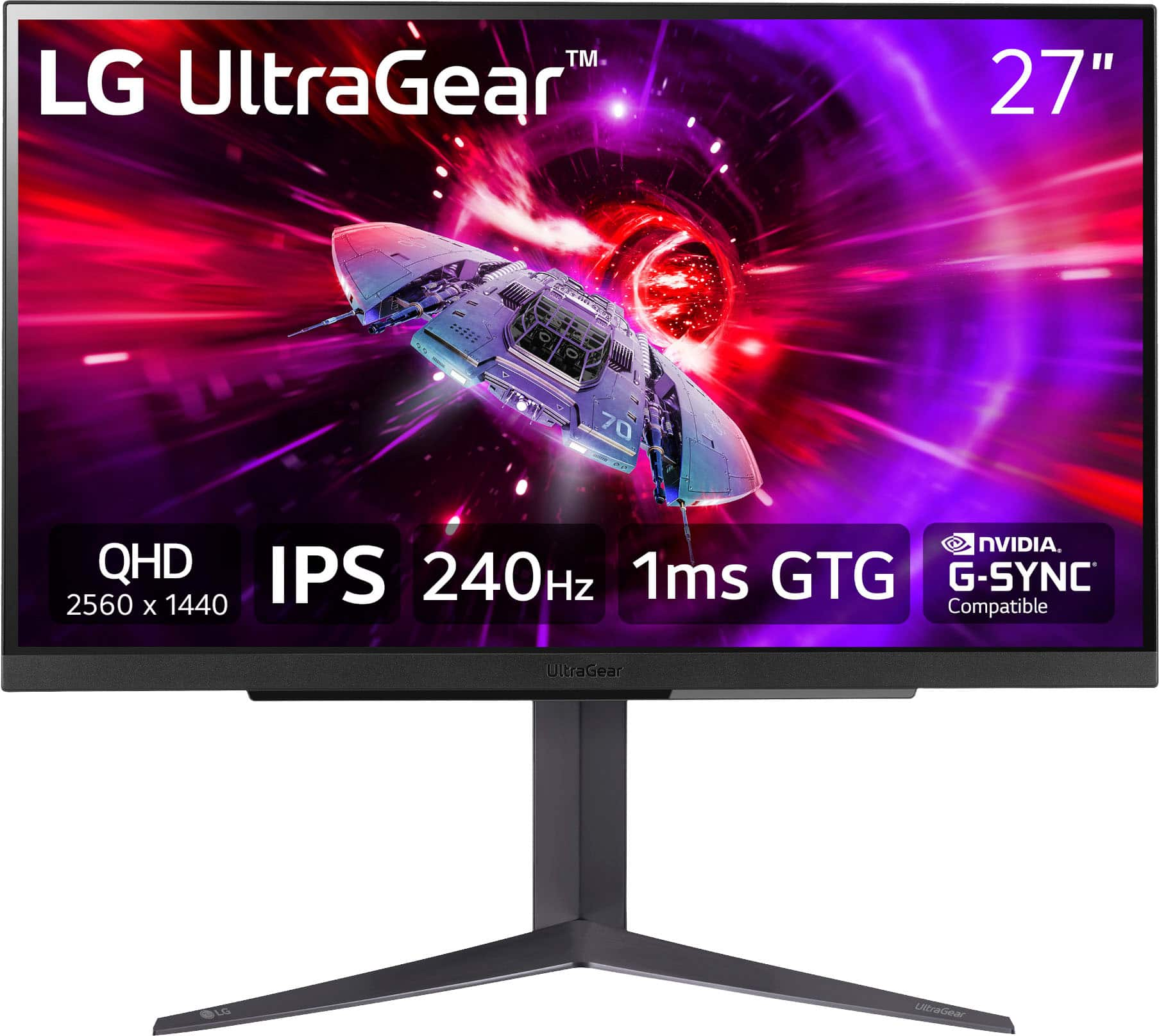 LG - UltraGear 27" QHD 240Hz 1ms NVIDIA G-SYNC Compatible and AMD FreeSync Premium with DisplayHDR 400 - Black