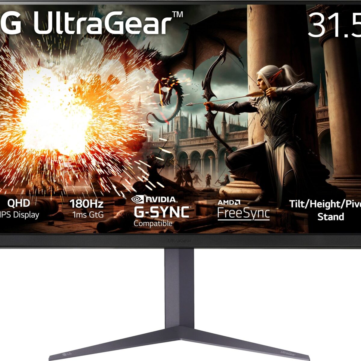 LG - UltraGear 32" IPS LED 180Hz 1-ms NVIDIA G-SYNC Compatible and AMD Freesync Gaming Monitor with HDR - Black