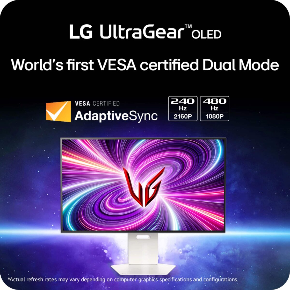 LG - UltraGear 32" OLED Dual Mode (4K UHD 240Hz,FHD 480Hz), 0.03ms NVIDIA G-SYNC Compatible, AMD Freesync Pro Gaming Monitor - White