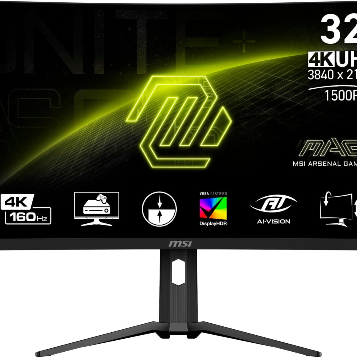 MSI - MAG321CUP 32" Curved UHD 160Hz 1ms Adaptive Sync Gaming Monitor with HDR400 (DisplayPort, HDMI,USB-C ) - Black