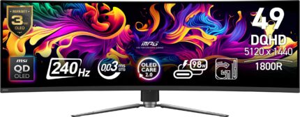 MSI - MPG 491CQPX QD-OLED 49" 5120x1440 (DQHD) Curved OLED Quantum Dot Monitor 240Hz 0.03ms(GTG) HDR400 Type-C Display HDMI - Black