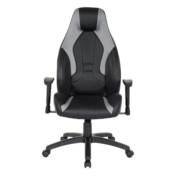 OSP Home Furnishings - Commander Gaming Chair in Black Faux Leather and Grey Accents - Gray