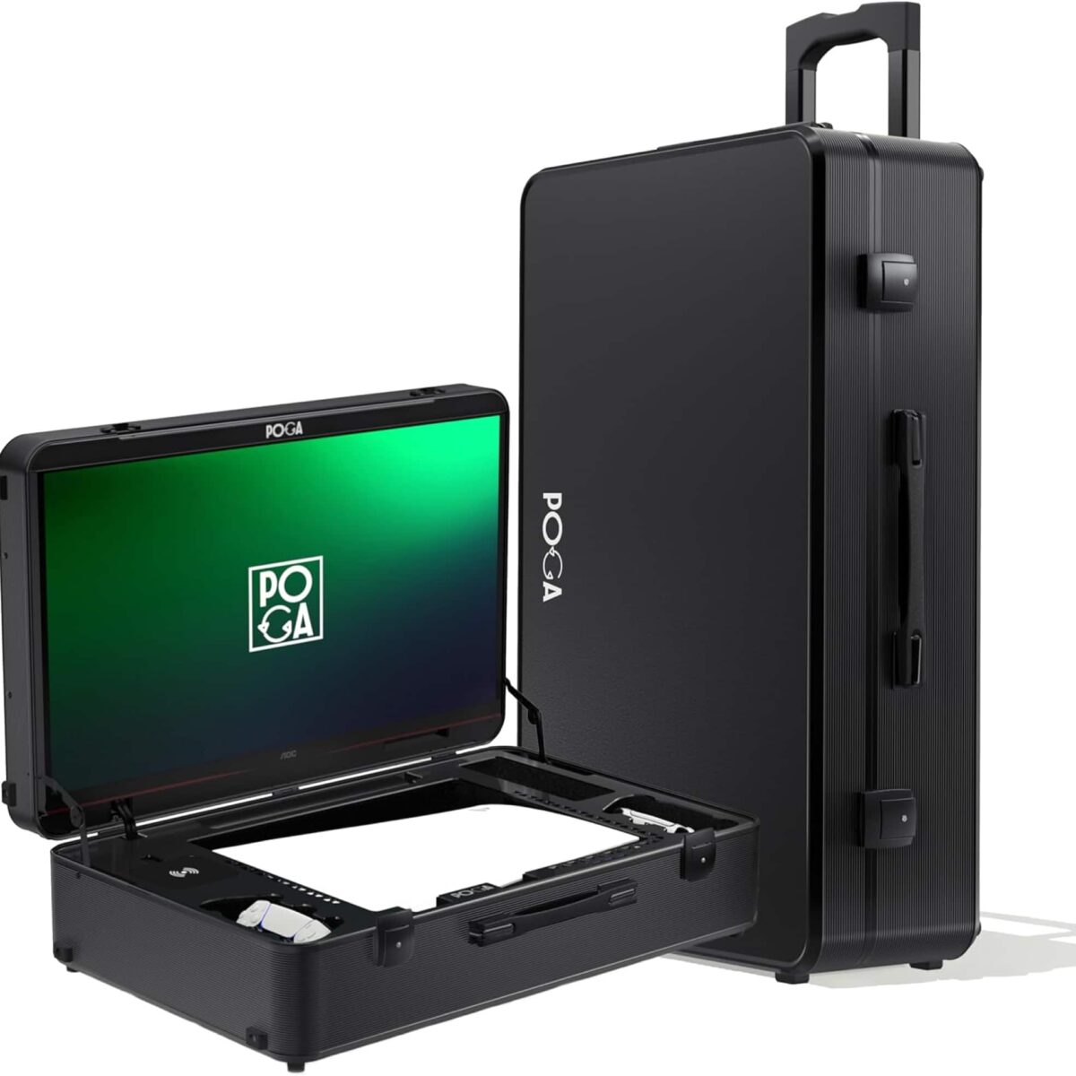 POGA - YEZ Playstation 5 Premium Portable Console Travel Case w/ Trolley and 27" AOC 4K Gaming Monitor - Black