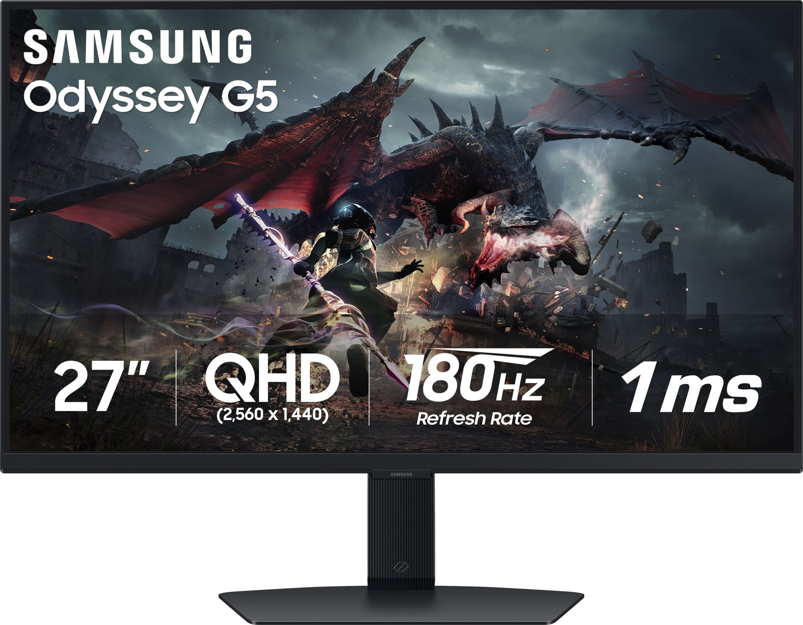 Samsung - 27” Odyssey G50D QHD IPS 180Hz 1ms AMD FreeSync and G-Sync Compatible Gaming Monitor with HDR 400 (DisplayPort, HDMI) - Black