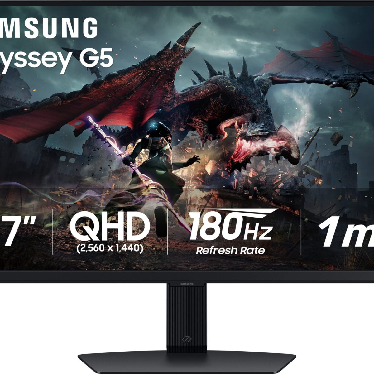 Samsung - 27” Odyssey G50D QHD IPS 180Hz 1ms AMD FreeSync and G-Sync Compatible Gaming Monitor with HDR 400 (DisplayPort, HDMI) - Black