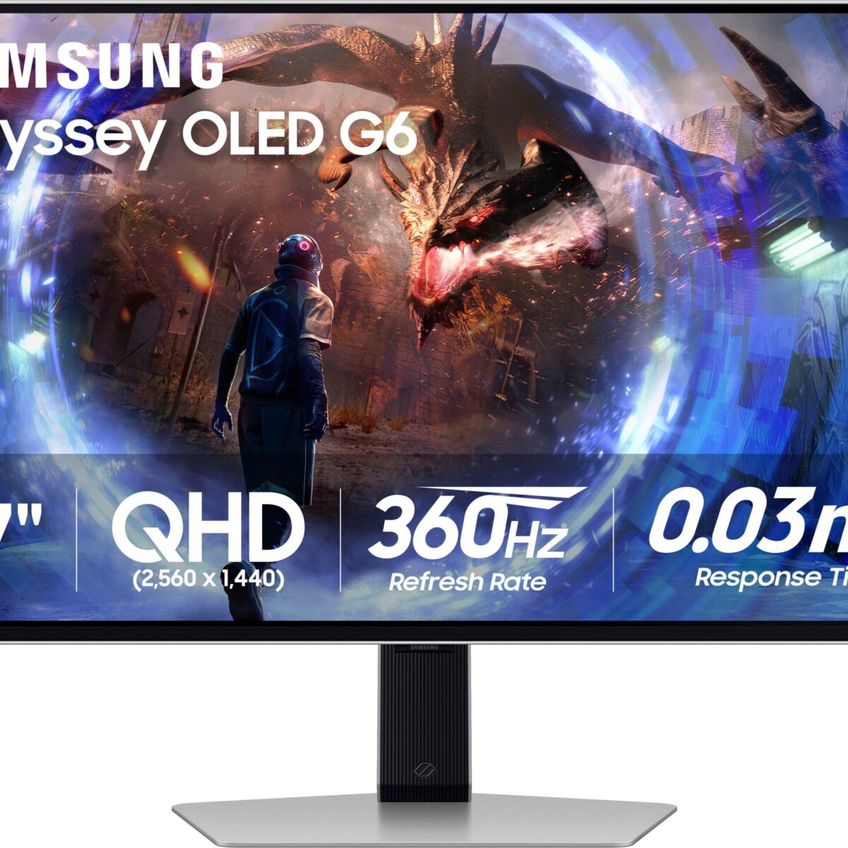 Samsung - 27" Odyssey QD-OLED G6 (G60SD) QHD 360Hz 0.03ms FreeSync Premium Pro Gaming Monitor with HDR - Silver