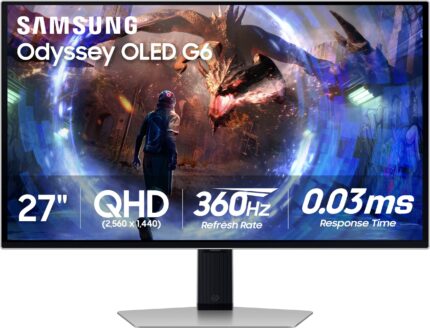 Samsung - 27" Odyssey QD-OLED G6 (G60SD) QHD 360Hz 0.03ms FreeSync Premium Pro Gaming Monitor with HDR - Silver