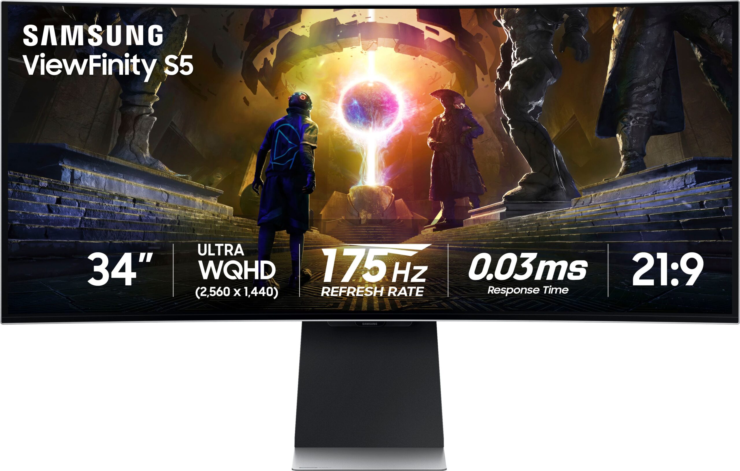 Samsung - 34" Odyssey QD-OLED G8 Curved Ultra-WQHD 175Hz FreeSync Prem Pro and G-Sync Compatible Smart Glare Free Gaming Monitor - Silver