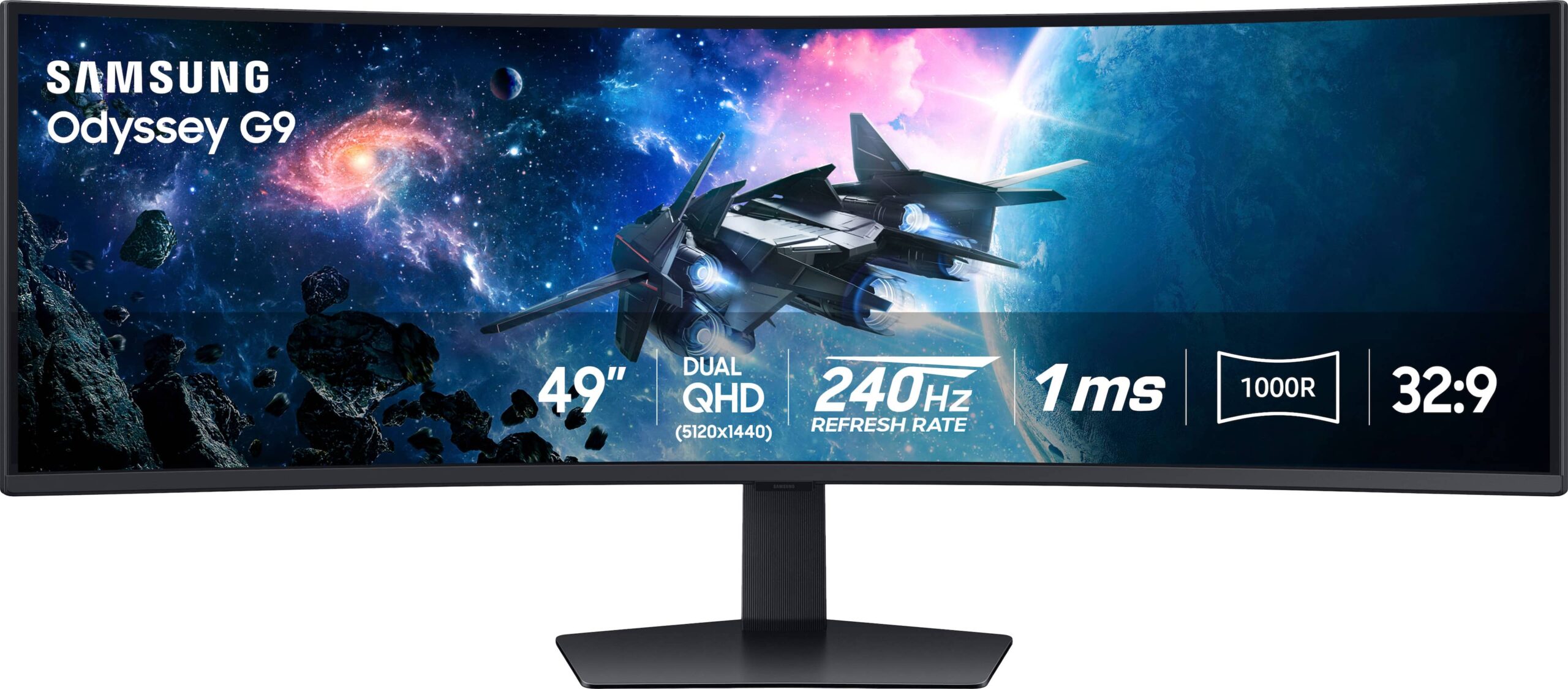 Samsung - 49" Odyssey 1000R Curved Dual QHD 240Hz 1ms FreeSync Gaming Monitor with HDR1000 (HDMI x2, DP, USB) - Black