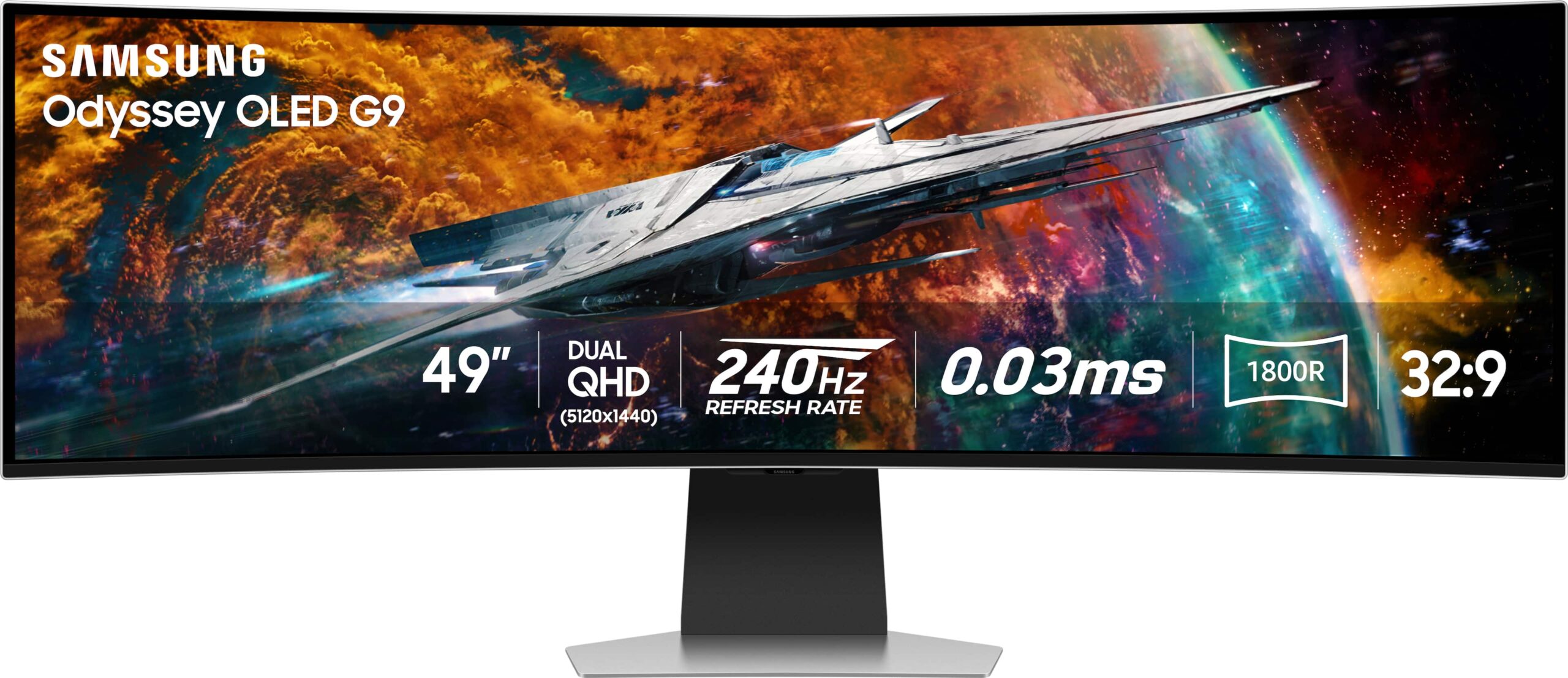 Samsung - 49" Odyssey QD-OLED G9 (G95SC) DQHD 240Hz 0.03ms G-Sync Compatible Curved Smart Gaming Monitor - Silver