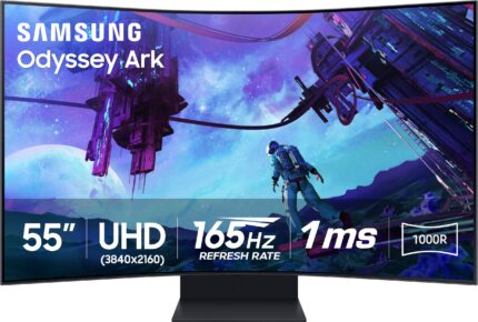 Samsung - 55" Odyssey Ark 2nd Gen. Curved 4K UHD Quantum Mini-LED FreeSync Prem Pro 1ms GTG Gaming Screen - Black